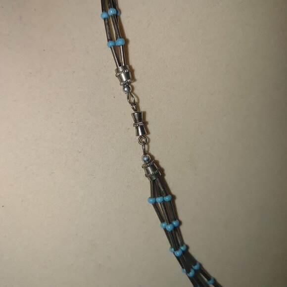 Vintage Fetish Multi Strand Necklace Turquoise Silver 925 Bead Mother Of Pearl - Picture 4 of 9